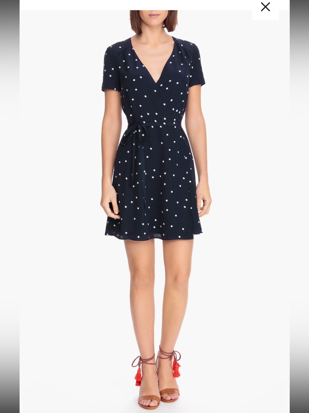 Sézane Anastasia Navy Silk Polka Dot Wrap Dress - Picture 3 of 14